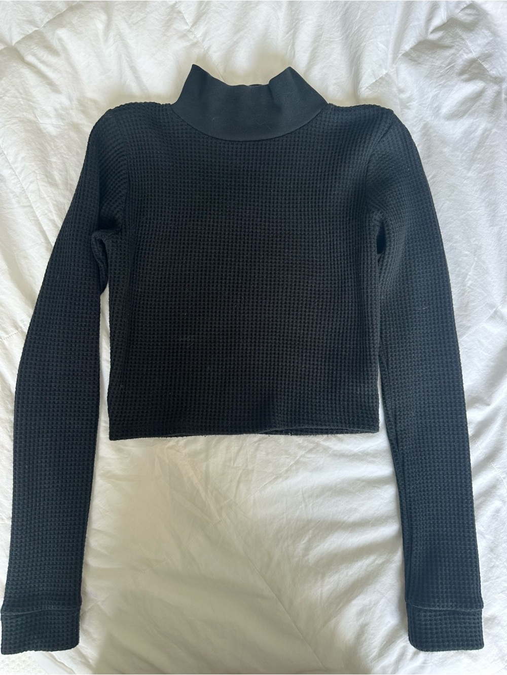aerie Black Waffle Knit Turtleneck Sweater